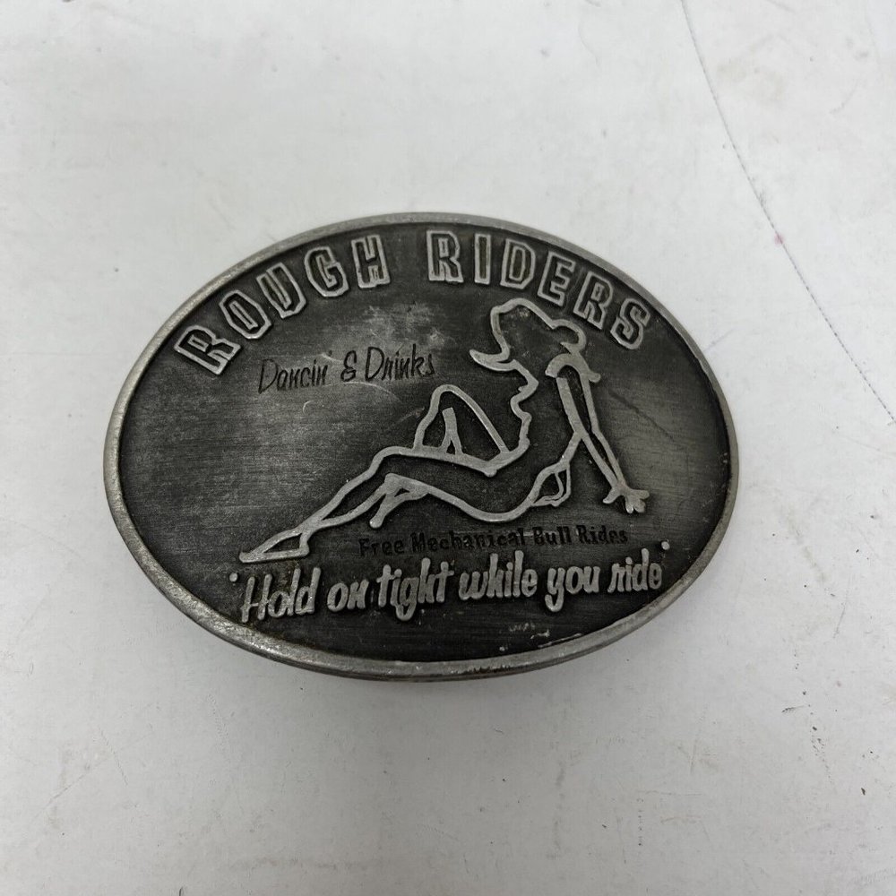 Vintage Metal Rough Riders “Hold On Tight While You Ride” Belt Buckle